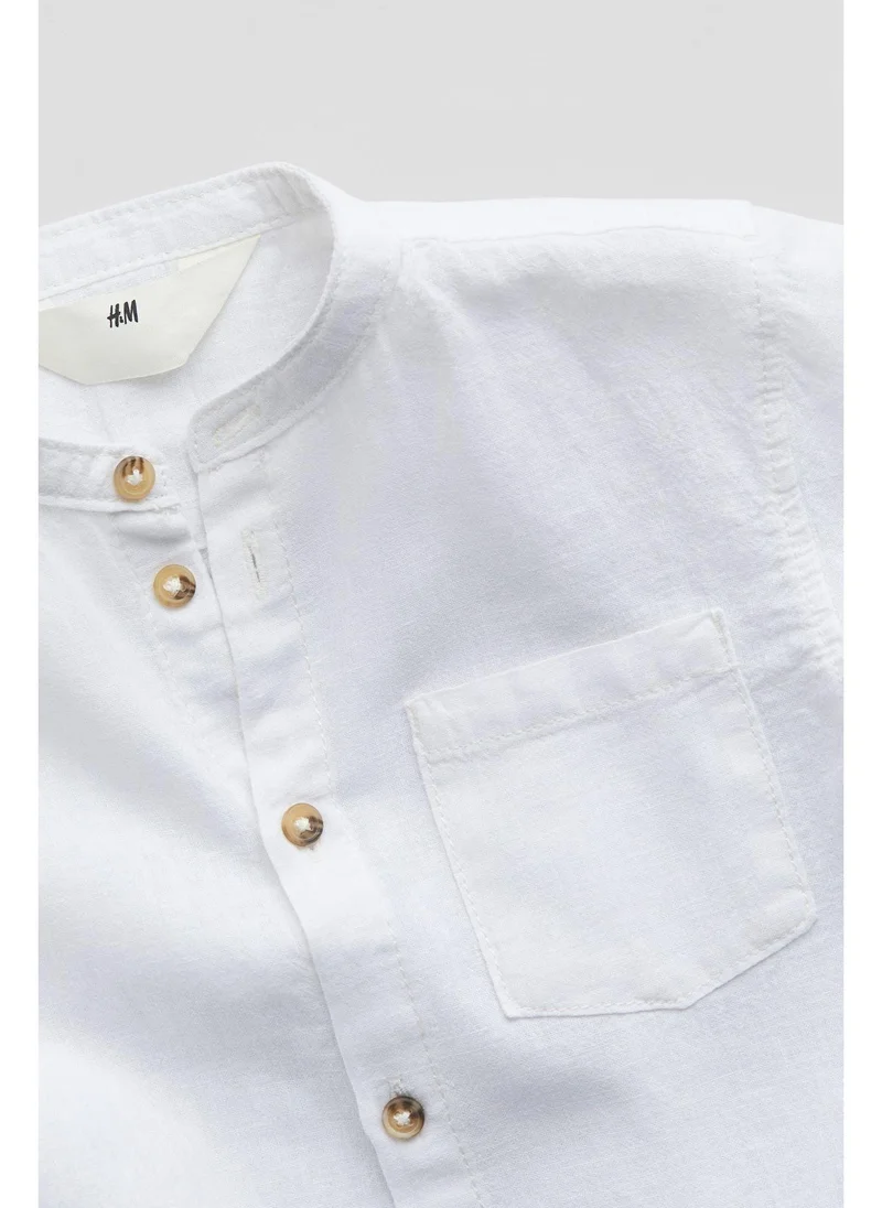 اتش اند ام Linen-blend grandad shirt