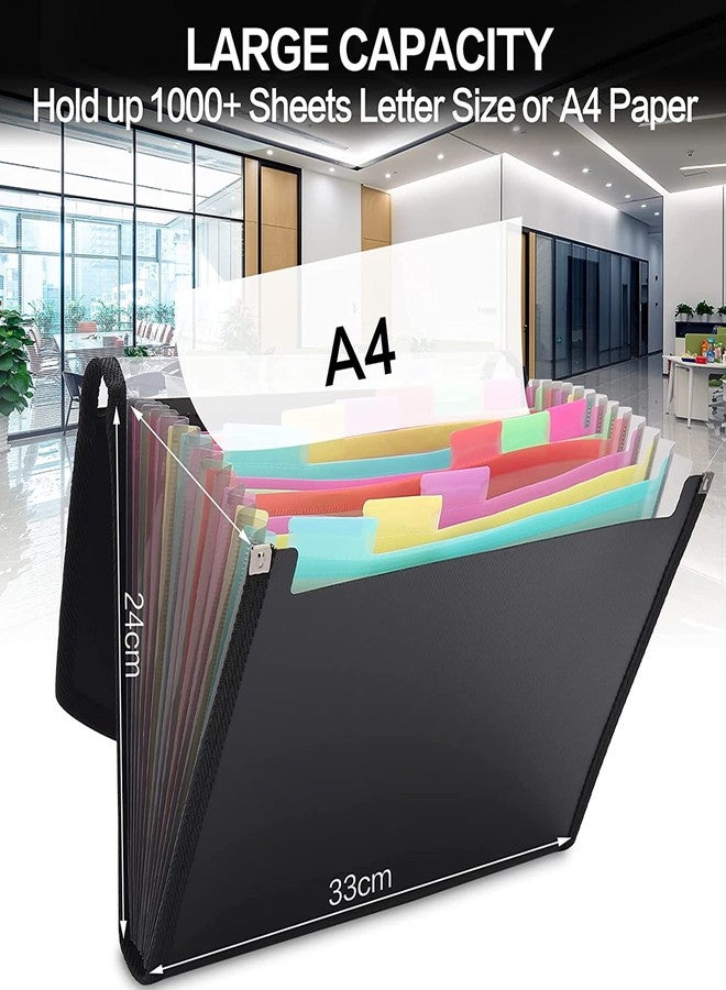 NISUN 13 Pockets A4 File Organiser for documents, Expanding File Folder Letter Size Paper Document Storage with Coloured Tags for Office and School (33 * 24cm) - Image 2