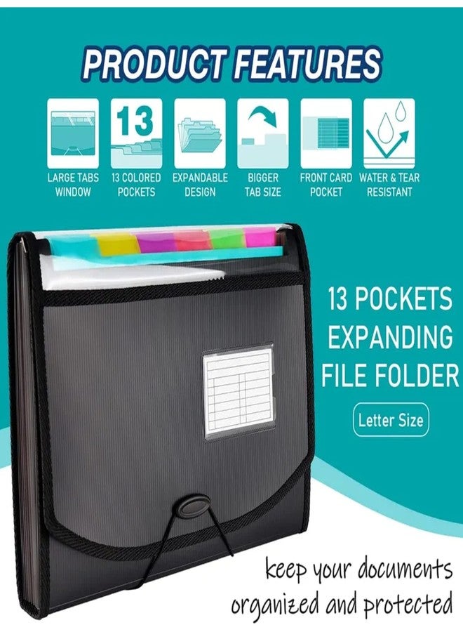 NISUN 13 Pockets A4 File Organiser for documents, Expanding File Folder Letter Size Paper Document Storage with Coloured Tags for Office and School (33 * 24cm) - Image 3