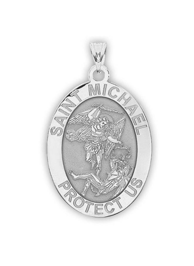 PicturesOnGold.com Saint Michael Oval Religious Medal 3 4 Inch X 1 Inch In Sterling Silver 