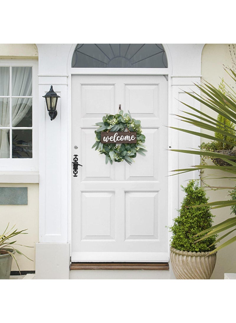Y&D - Welcome Sign With Wreaths Rustic Front Door Decor Wood Hanging Artificial Eucalyptus Farmhouse Porch Decorations For Home Wedding Gift Festival Ornaments Home Decor Ideal Spring And Summer Decorating For Home Front Door And Window Outdoor Brown - Image 1
