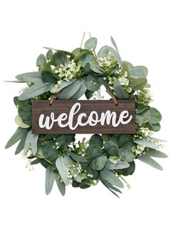 Welcome Sign With Wreaths Rustic Front Door Decor Wood Hanging Artificial Eucalyptus Farmhouse Porch Decorations For Home Wedding Gift Festival Ornaments Home Decor Ideal Spring And Summer Decorating For Home Front Door And Window Outdoor Brown