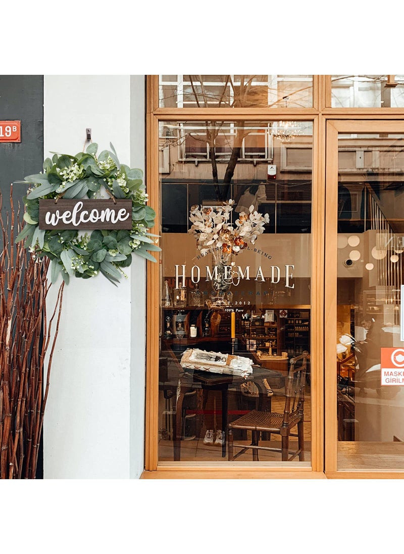 Y&D - Welcome Sign With Wreaths Rustic Front Door Decor Wood Hanging Artificial Eucalyptus Farmhouse Porch Decorations For Home Wedding Gift Festival Ornaments Home Decor Ideal Spring And Summer Decorating For Home Front Door And Window Outdoor Brown - Image 1