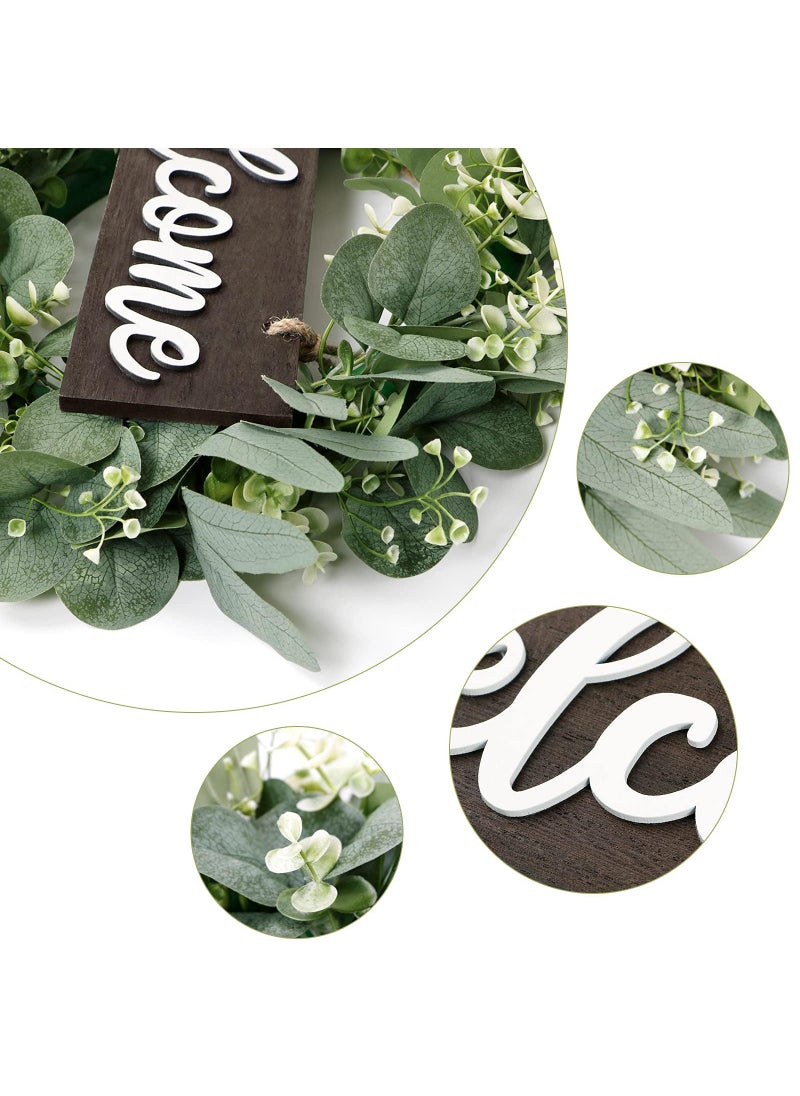 Y&D - Welcome Sign With Wreaths Rustic Front Door Decor Wood Hanging Artificial Eucalyptus Farmhouse Porch Decorations For Home Wedding Gift Festival Ornaments Home Decor Ideal Spring And Summer Decorating For Home Front Door And Window Outdoor Brown - Image 1