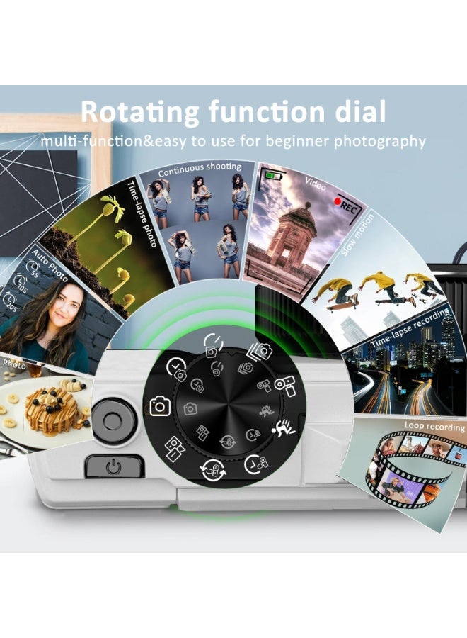 XiuWoo 64MP Digital Camera for Photography and Video 4K Autofocus Vlogging Camera for YouTube Compact Travel Webcam with 3 Inch Flip Screen and 64GB Card, 16X Zoom Digital Camera for Gift White - Image 3