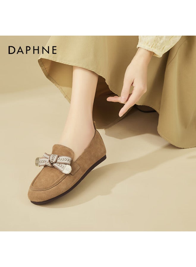Daphne Suede Leather Birkenstock Sandals For Women, Fashionable Retro Flat Shoes, Versatile Comfortable Loafers, Camel Color, Size 40 - Image 3