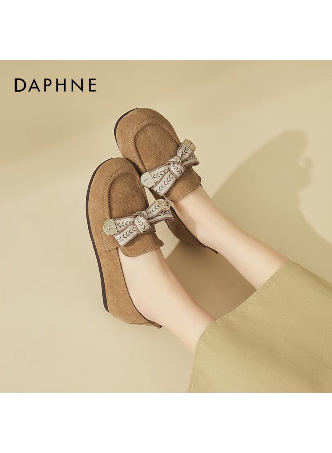 Daphne Suede Leather Birkenstock Sandals For Women, Fashionable Retro Flat Shoes, Versatile Comfortable Loafers, Camel Color, Size 40 - Image 5