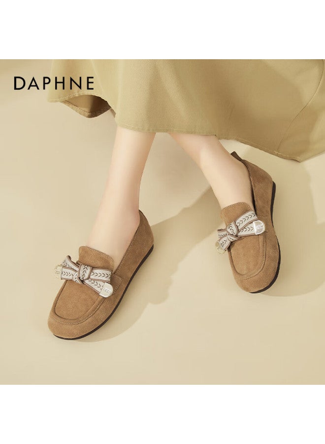 Daphne Suede Leather Birkenstock Sandals For Women, Fashionable Retro Flat Shoes, Versatile Comfortable Loafers, Camel Color, Size 40 - Image 4