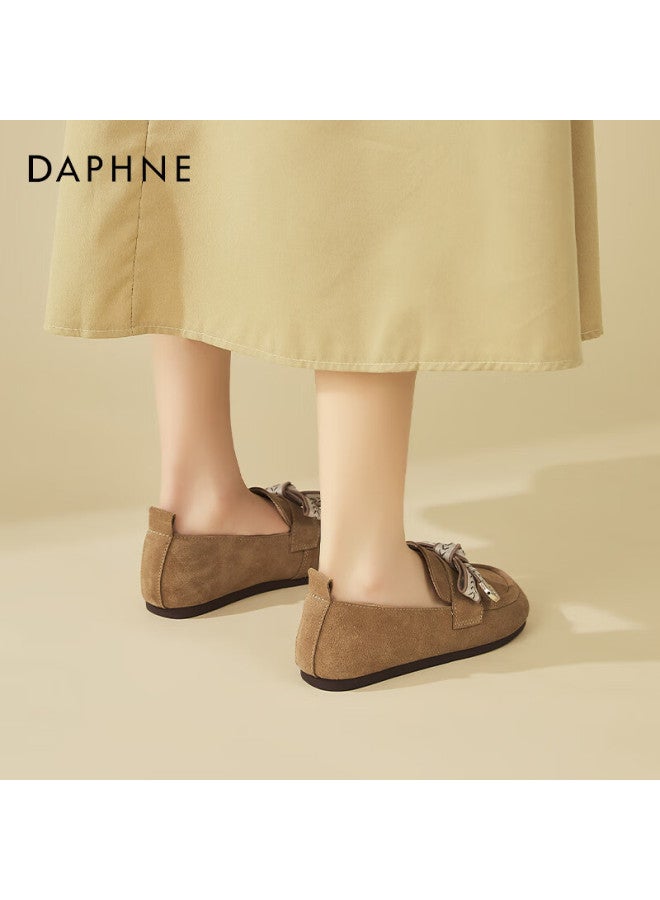 Daphne Suede Leather Birkenstock Sandals For Women, Fashionable Retro Flat Shoes, Versatile Comfortable Loafers, Camel Color, Size 40 - Image 2