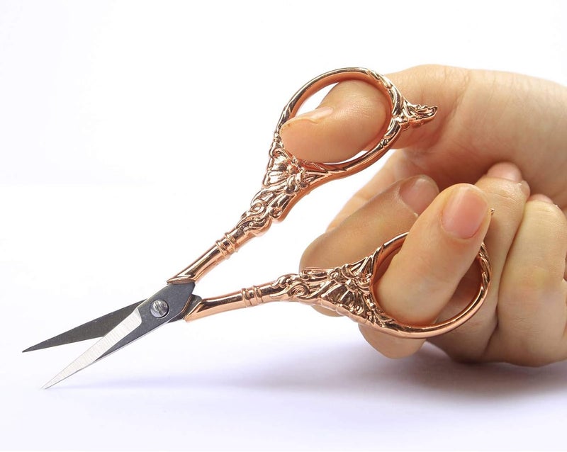 BIHRTC Vintage European Style Scissors Stainless Steel for Cross Stitch Cutting Embroidery Sewing Handcraft Craft Art Work DIY Tool(Rose Gold) - Image 3