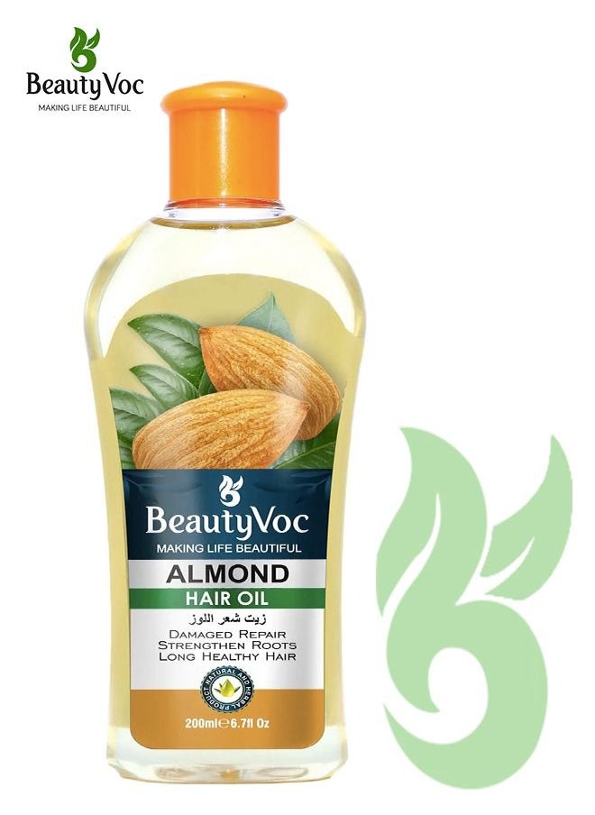 BEAUTY VOC Pure Almond Hair Oil for Nourishment and Revitalizing Dry and Damaged Hair, Promote Growth and Strengthen Hair, 200ml  - Image 1