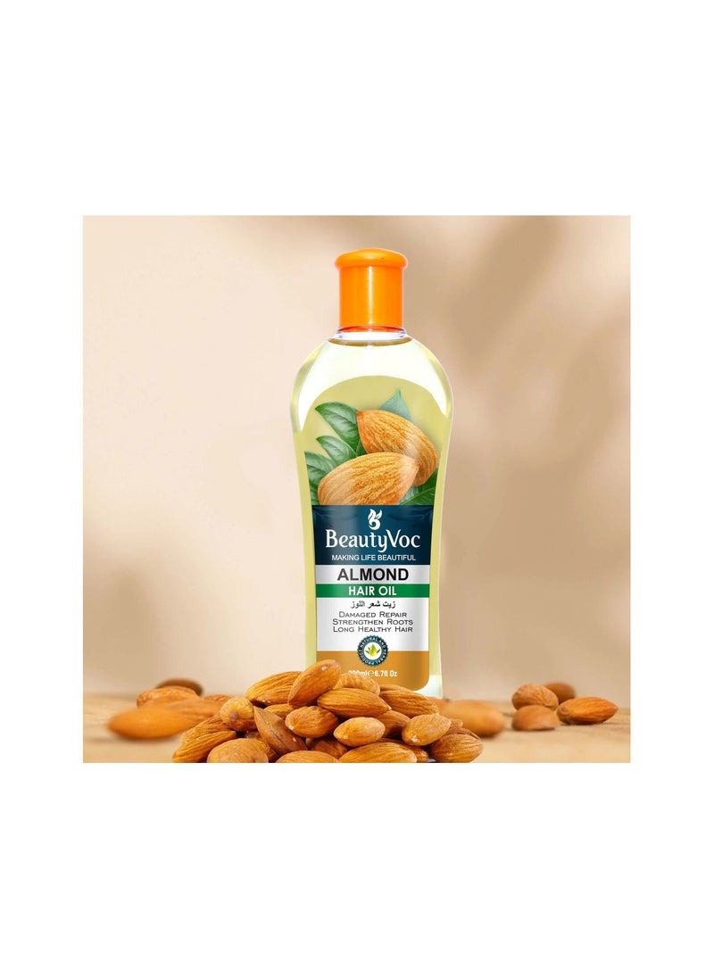 BEAUTY VOC Pure Almond Hair Oil for Nourishment and Revitalizing Dry and Damaged Hair, Promote Growth and Strengthen Hair, 200ml  - Image 4