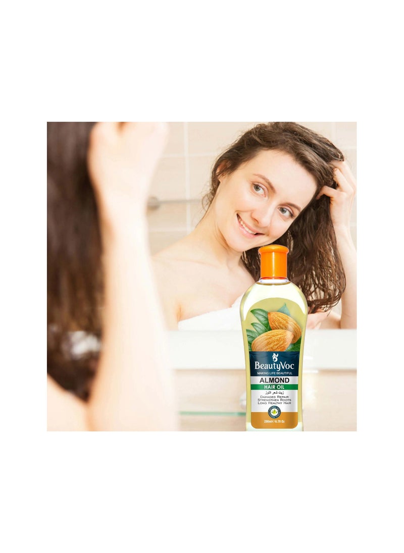 BEAUTY VOC Pure Almond Hair Oil for Nourishment and Revitalizing Dry and Damaged Hair, Promote Growth and Strengthen Hair, 200ml  - Image 3