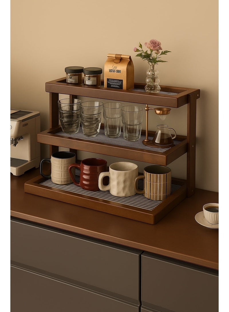 Forthcan 3-Tier Wooden Cup Organizer Rack, Multi-Functional Storage Shelf with Wood and Acrylic Design, Coffee Mug Holder for Kitchen, Bathroom, Home, and Coffee Bar - Image 1
