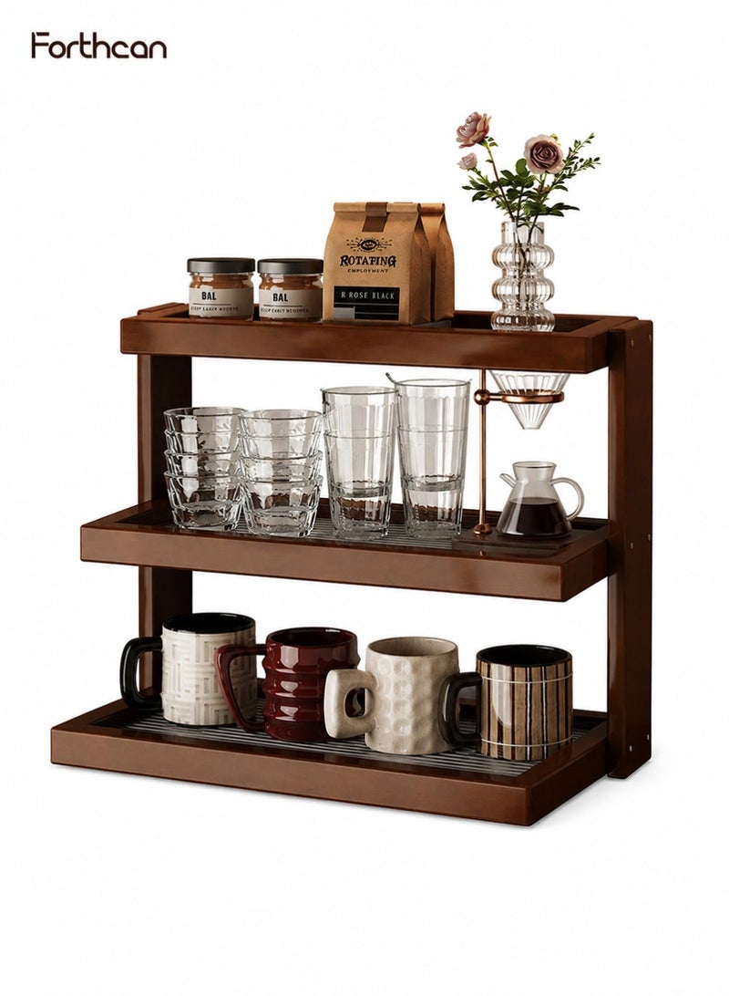 Forthcan 3-Tier Wooden Cup Organizer Rack, Multi-Functional Storage Shelf with Wood and Acrylic Design, Coffee Mug Holder for Kitchen, Bathroom, Home, and Coffee Bar - Image 1