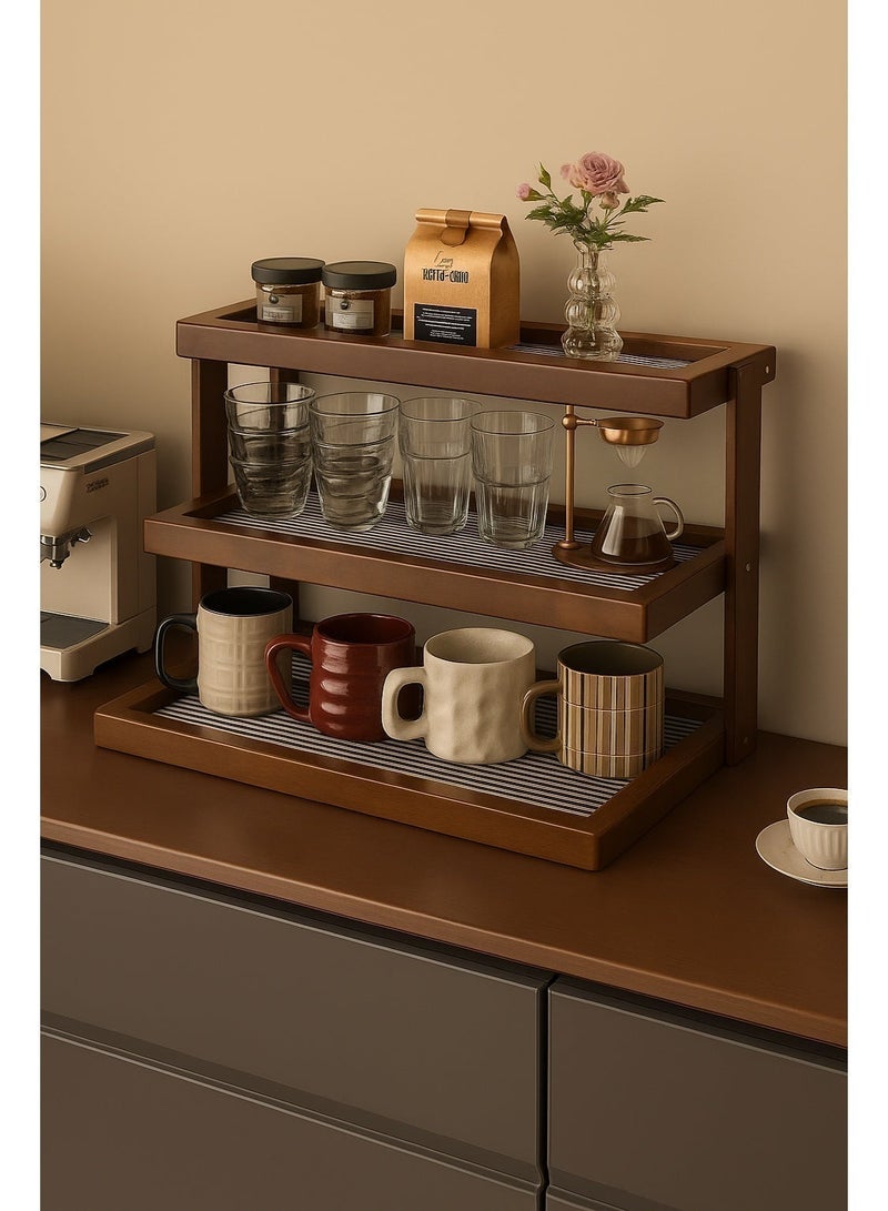 Forthcan 3-Tier Wooden Cup Organizer Rack, Multi-Functional Storage Shelf with Wood and Acrylic Design, Coffee Mug Holder for Kitchen, Bathroom, Home, and Coffee Bar - Image 2
