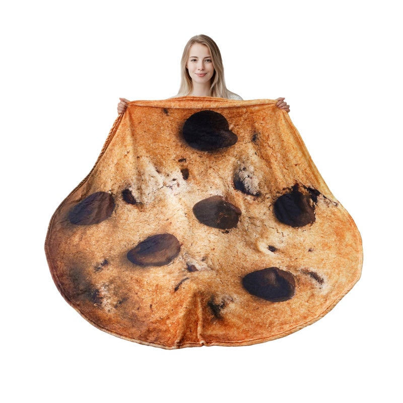 BATTILO HOME 71 Inch Chocolate Chip Cookie Blanket Adult Size Soft and Comfortable Flannel Round Blanket Giant Food Blankets That Look Like Food for WomenTeensMenKids