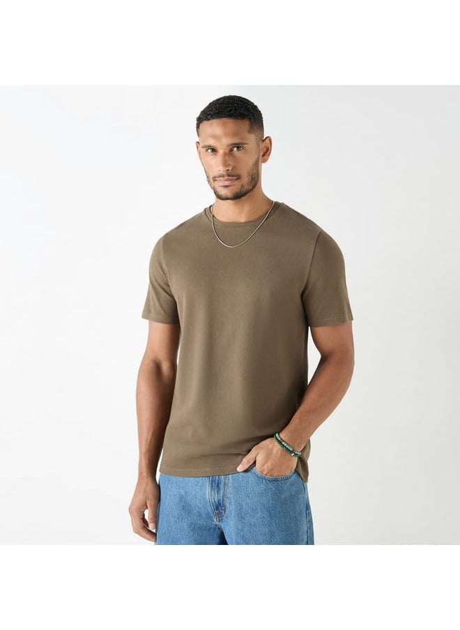 Iconic Iconic Textured Crew Neck T-Shirt with Short Sleeves  - Image 1
