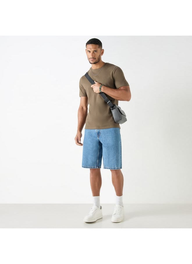 Iconic Iconic Textured Crew Neck T-Shirt with Short Sleeves  - Image 2