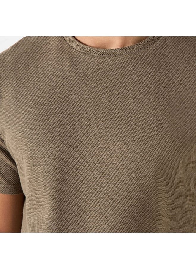 Iconic Iconic Textured Crew Neck T-Shirt with Short Sleeves  - Image 4