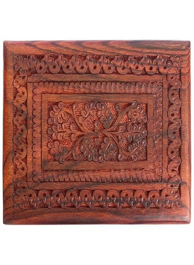 DECTEMS Handcrafted Floral Carving Wooden Jewellery Box Keepsake Storage Organizer | Unique Gift Idea for Women 8x5 Inch - Image 2