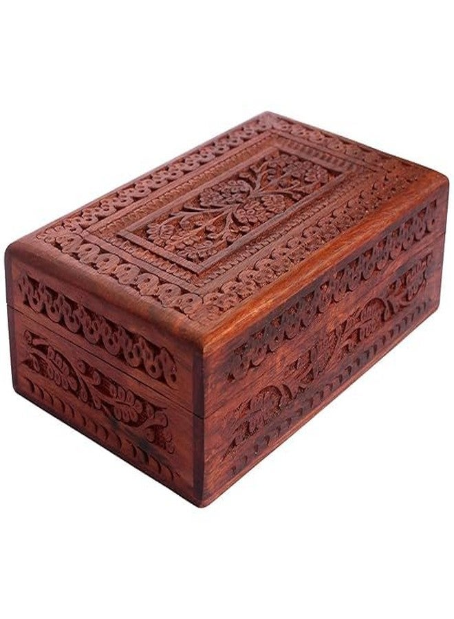 DECTEMS Handcrafted Floral Carving Wooden Jewellery Box Keepsake Storage Organizer | Unique Gift Idea for Women 8x5 Inch - Image 1