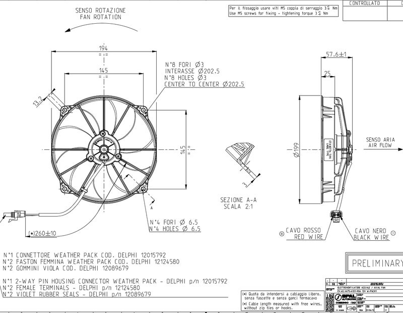 SPAL مروحة مكثف رادياتير SPAL 30103131 7.2" بقدرة 12 فولت ذات أداء عالي وشفرات منحنية 398 cfm VA75-A101-90A 12V - بديل لـ Polaris 2413007 وغيرها مع مجموعة موصل أنثوي - Image 5
