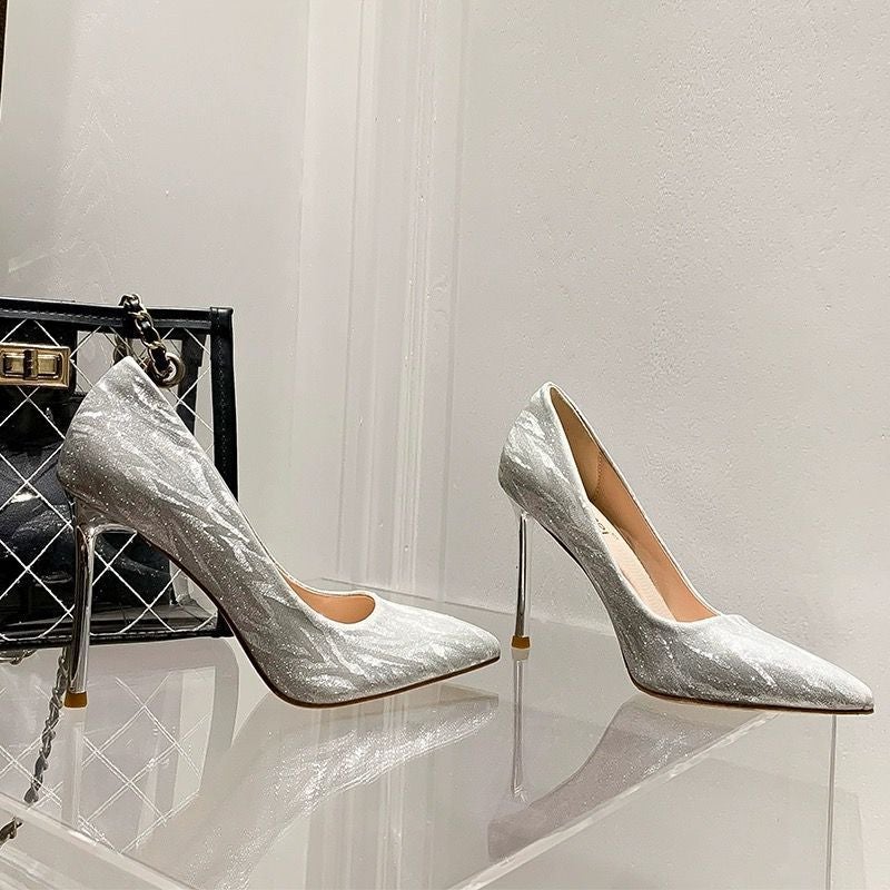 أحذية زفاف جديدة بكعب عالٍ مدبب 2024، تناسب جميع الأزياء، موضة اجتماعية، آداب، كعب رفيع، أحذية فرنسية فردية - Image 2