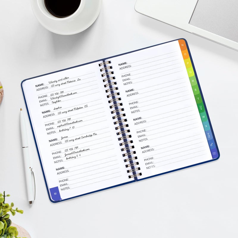 Blugool Address Book with Alphabetical Tabs-Address and Password Book for Seniors - Hardcover Spiral Bound Phone Book- Record Contacts, Website Login Passwords, Special Days -5.7" x 7.7", Navy Blue - Image 4