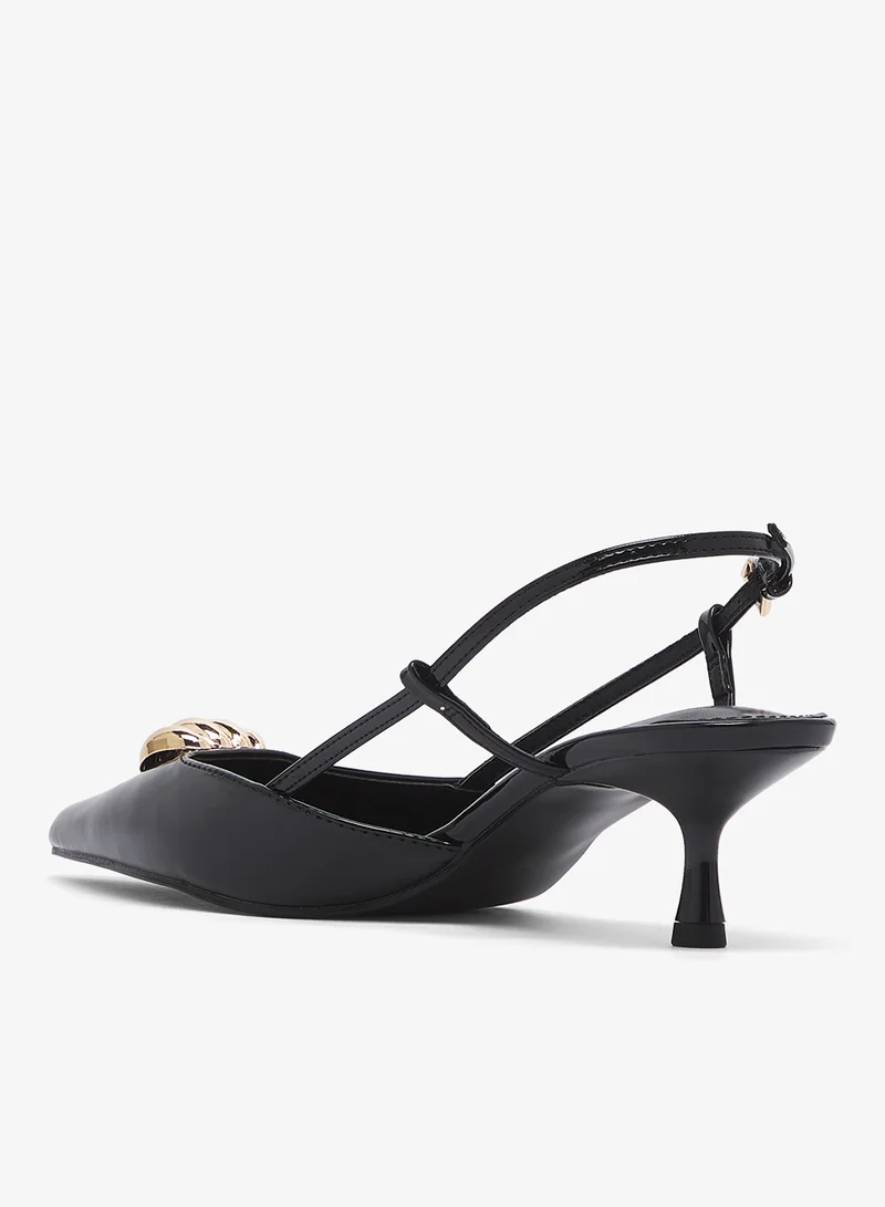 Ella Limited Edition Black Gold Accent Detailed Open Back Pump Mid Heel for Women | Best Price UAE