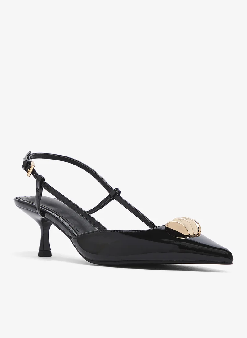 Ella Limited Edition Black Gold Accent Detailed Open Back Pump Mid Heel for Women | Best Price UAE