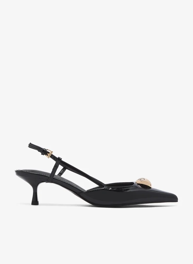 Gold Accent Detailed Open Back Pump Mid Heel