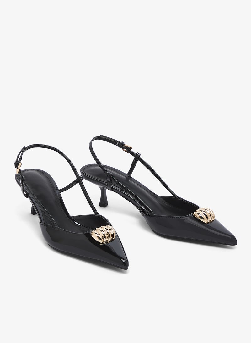 Ella Limited Edition Gold Accent Detailed Open Back Pump Mid Heel - Image 4