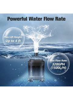 KEDSUM KEDSUM 320GPH Submersible Pump(1500L/H, 20W), Ultra Quiet Water Pump with 4ft High Lift, Aquarium Pump with 6.5ft Power Cord, 2 Nozzles for Fish Tank, Pond, Aquarium, Statuary, Hydroponics  - Image 3