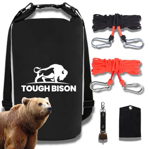 Tough Bison طقم تعليق حقيبة الدب القوي - حقيبة تخزين طعام مقاومة للدب سعة 10 لتر، 2 حزام، حقيبة صخرية و 2 حبل مع 4 مشابك أمان للتنزه، التجديف، التخييم، المغامرات الخارجية - Image 1