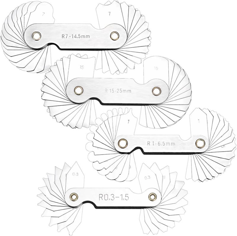 4-Pack Radius Measurement Gauge, 0.3 to 25 Mm Range, Stainless Iron 203, High-Accuracy Fillet Tool Set for Pros & Hobbyists - Image 1