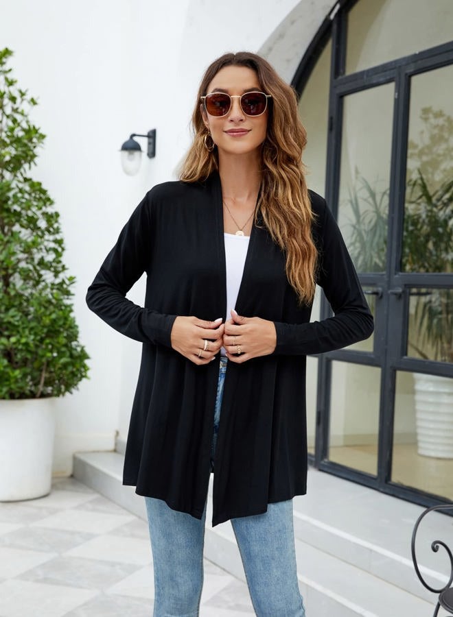 Newchoice Womens Casual Lightweight Long Sleeve Cardigan Soft Drape Open Front Fall Dusters (S-3XL), Black, 3XL - Image 4