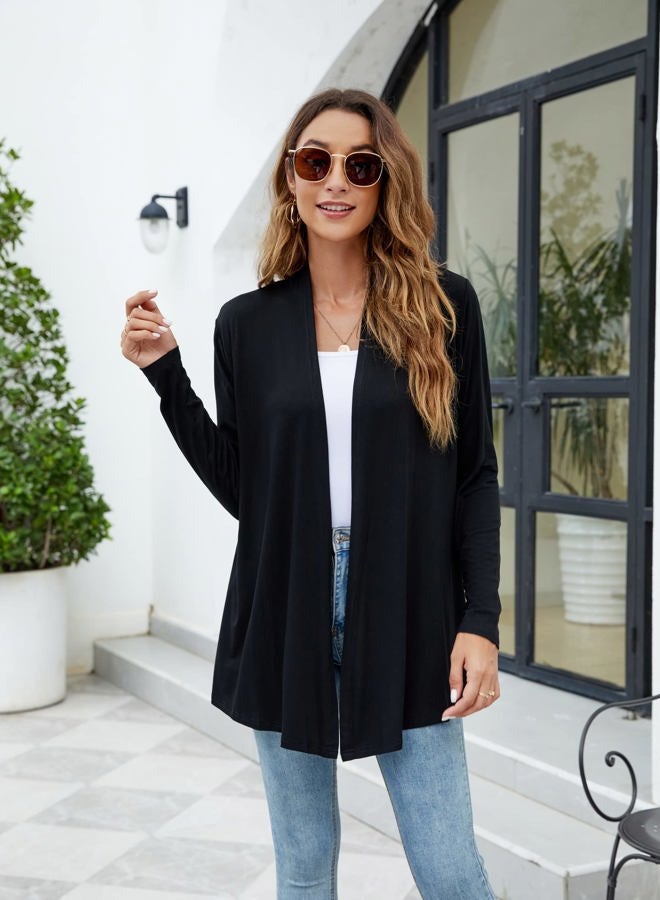 Newchoice Womens Casual Lightweight Long Sleeve Cardigan Soft Drape Open Front Fall Dusters (S-3XL), Black, 3XL - Image 2