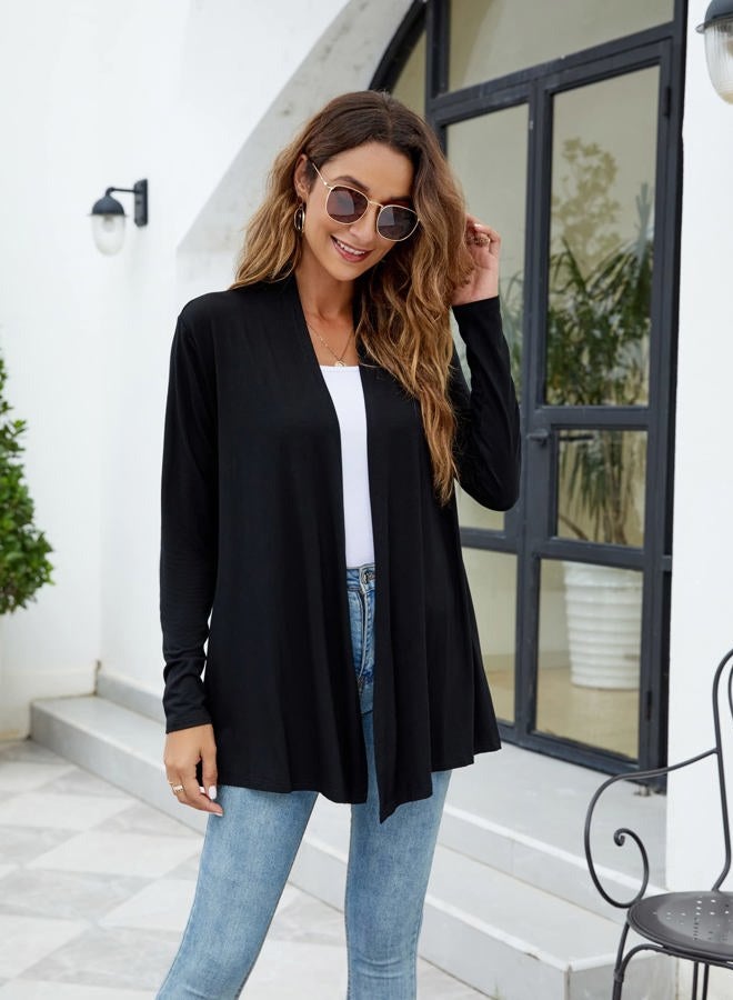 Newchoice Womens Casual Lightweight Long Sleeve Cardigan Soft Drape Open Front Fall Dusters (S-3XL), Black, 3XL - Image 5