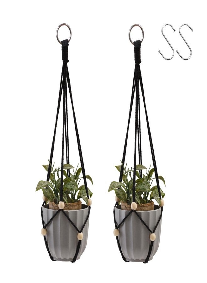 Artilady Black Hanging Planter for Indoor Plants Macrame Plant Hanger Large Hanging Plant Holder Basket with Adjustable Beads Outdoor Window Boho Plant Wall Decor - Image 1