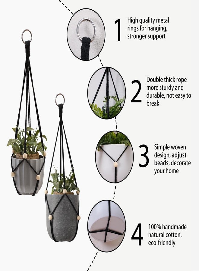 Artilady Black Hanging Planter for Indoor Plants Macrame Plant Hanger Large Hanging Plant Holder Basket with Adjustable Beads Outdoor Window Boho Plant Wall Decor - Image 3