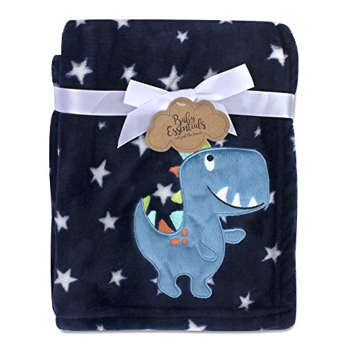 Baby Essentials Plush Fleece Throw and Receiving Baby Blankets for Boys and Girls 30x36 (Blue Dino) - Image 1