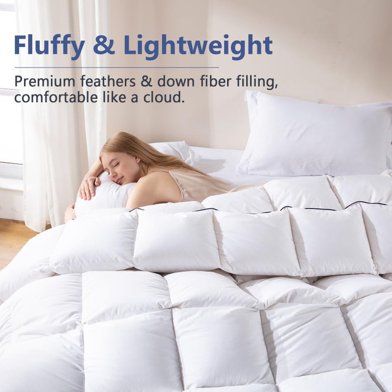 DOWNCOOL Oversized King Feather Down Fiber Comforter, 100% Cotton Cover Ultra Soft Fluffy Duvet Insert, All Season Luxurious Hotel Bedding Comforters with Corner Tabs, White 116"x98" - Image 3