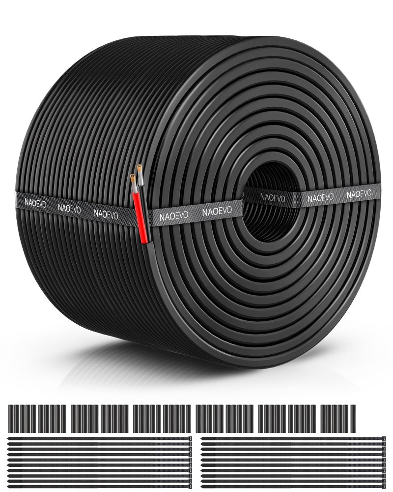 NAOEVO 14 Gauge Wire 2 Conductor Electrical Wire, 14 AWG Stranded PVC Cord, 12V Low Voltage/Tinned Copper/Flexible Cable for Automotive Wiring, Lamp Cord, Marine Cable (100FT) - Image 1