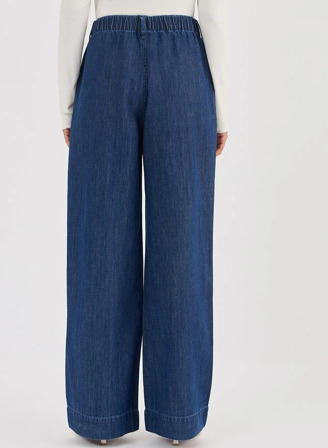 Femmella Blue Mid-Rise Wide Leg Jeans