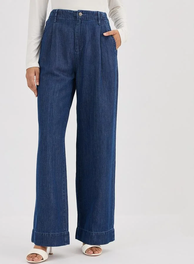 Femmella Blue Mid-Rise Wide Leg Jeans