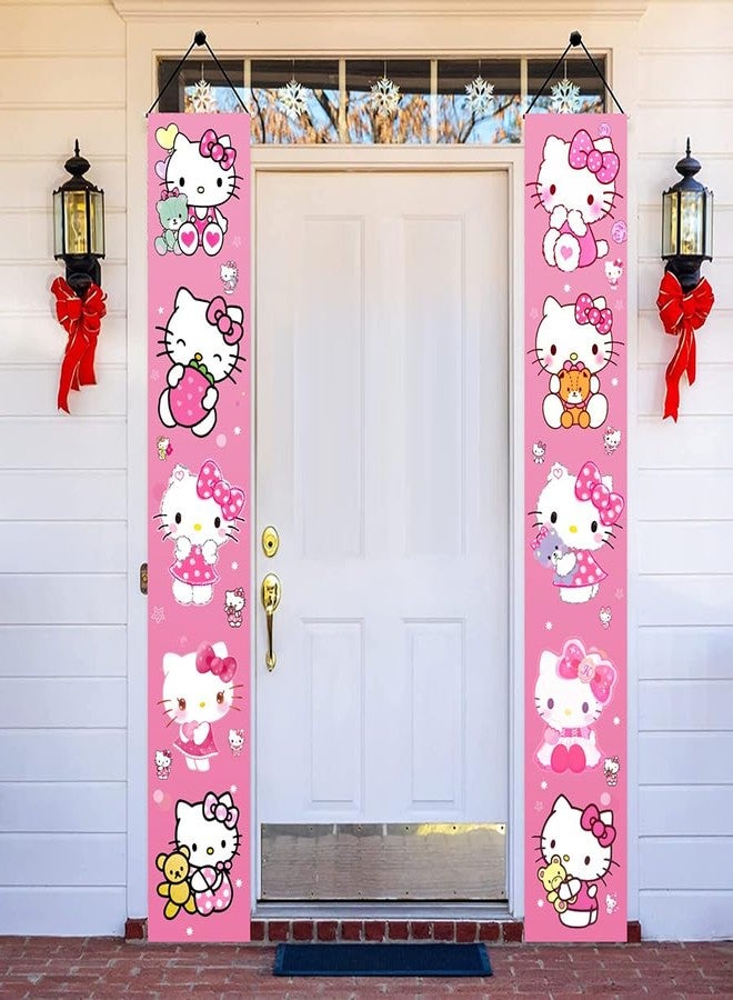 BNFUO 2Pcs Hello Cats Birthday Porch Sign Door Hanging Banner Birthday Party Supplies for Wall Decorations - Image 1