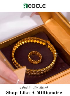 Women's 2pcs Jewelry Set Gold Plated Bracelet & Open Adjustable Ring with Wheat Weave Style Jewelry Gift for Wedding & Birthday Day