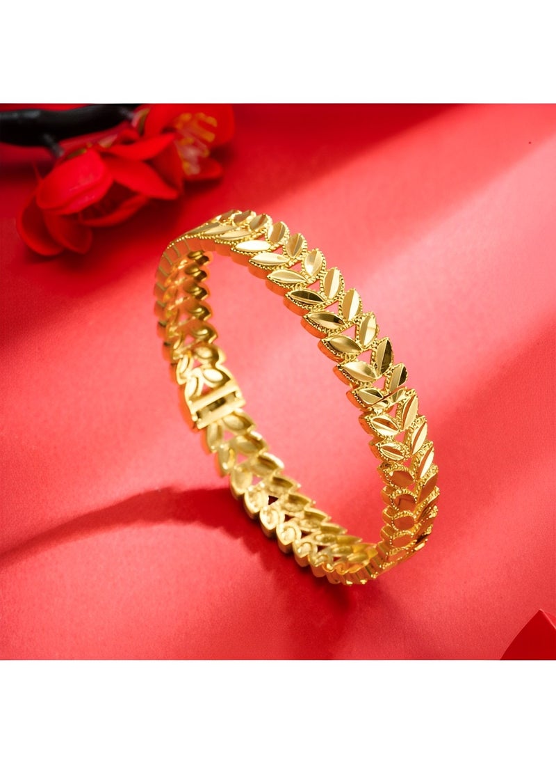 REOCLE - Women's 2pcs Jewelry Set Gold Plated Bracelet & Open Adjustable Ring with Wheat Weave Style Jewelry Gift for Wedding & Birthday Day - Image 1