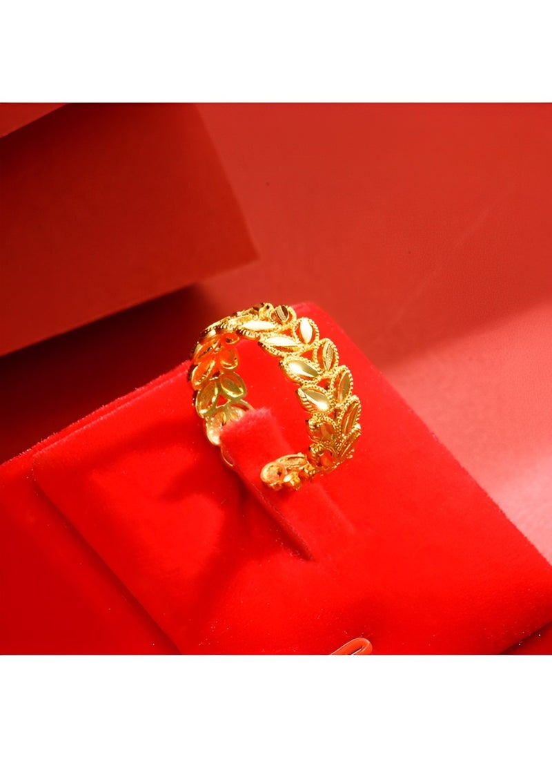 REOCLE - Women's 2pcs Jewelry Set Gold Plated Bracelet & Open Adjustable Ring with Wheat Weave Style Jewelry Gift for Wedding & Birthday Day - Image 1